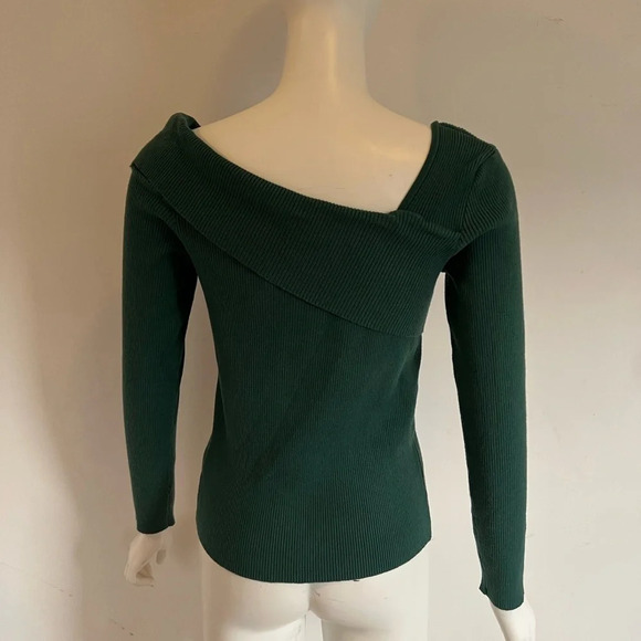LILLUSORY Womens Rib Knit Sweaters One Shoulder Pullover Top Sweater Green Sz S - Picture 4 of 9